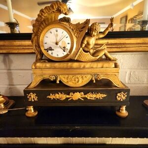Unrestored Early-19th Century French Empire Dorè Bronze Ormolu Clock circa 1810